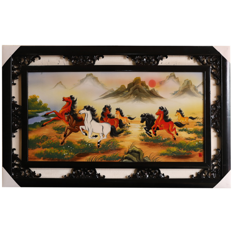 Tranh sứ Bát Tràng vẽ mã đáo thành công 95x55cm