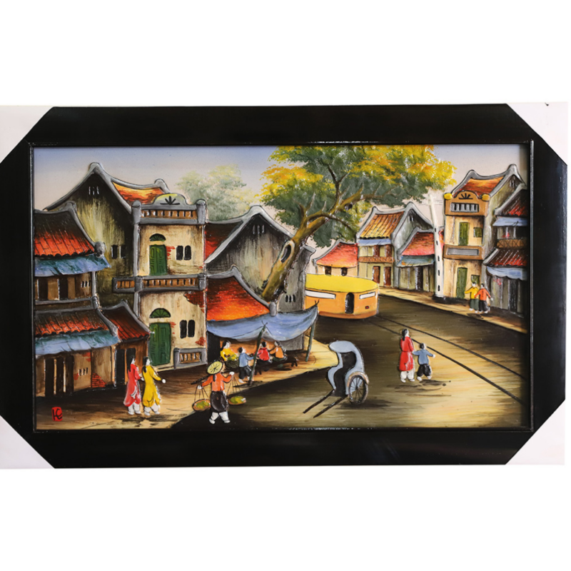 Tranh sứ Bát Tràng vẽ phố cổ Hà Nội 95x55 cm