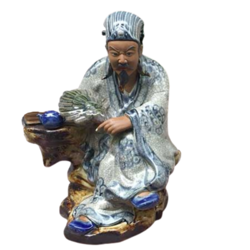 Tượng Khổng Minh ngồi men rạn gốm sứ Bát Tràng cao 40 cm