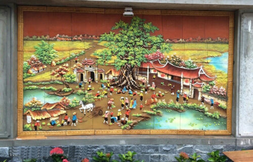 Tranh gốm sứ ốp tường cảnh đồng quê