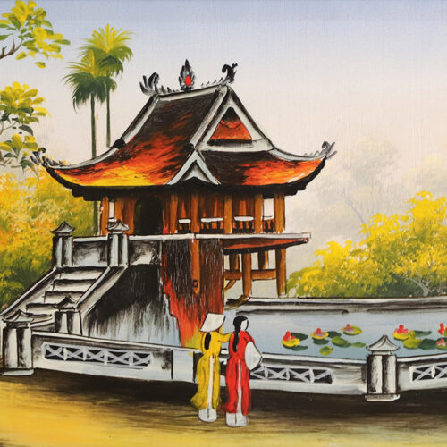 Tranh sứ Bát Tràng vẽ phong cảnh chùa một cột