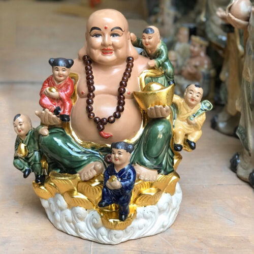 Tượng Phật Di Lặc Bát Tràng ngũ phúc ngồi đài sen cao 38 cm
