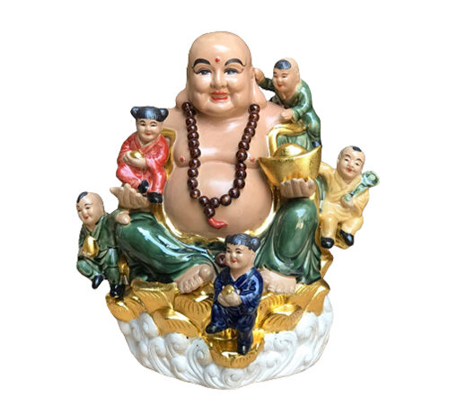 Tượng Phật Di Lặc Bát Tràng ngũ phúc ngồi đài sen cao 38 cm